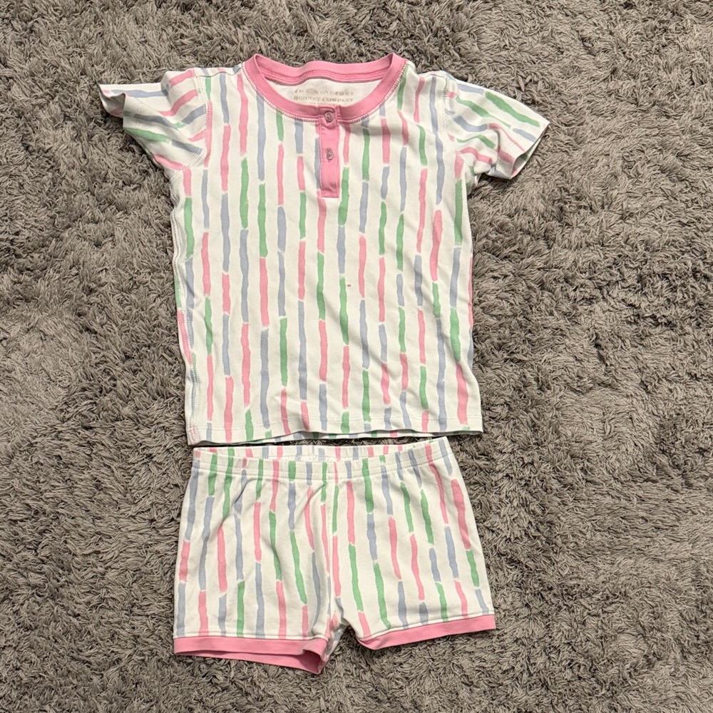 The Beaufort Bonnet Company Pink and Green Striped Pajama Set